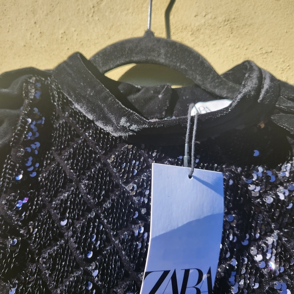 Zara Black Sequin Long Sleeve Dress - Picture 10 of 15